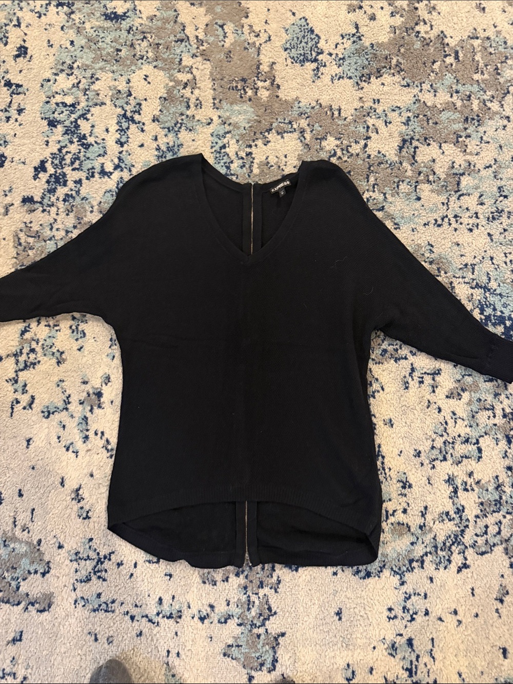 Express Black V-Neck Zip-Back Knit Top